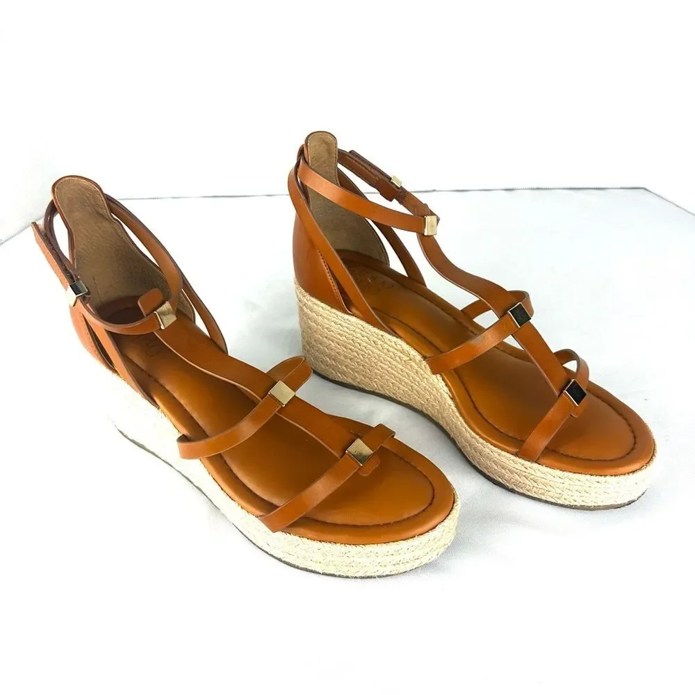 Franco Sarto Pana Platform Wedge brown Open toe Strappy Sandal Sz 8.5